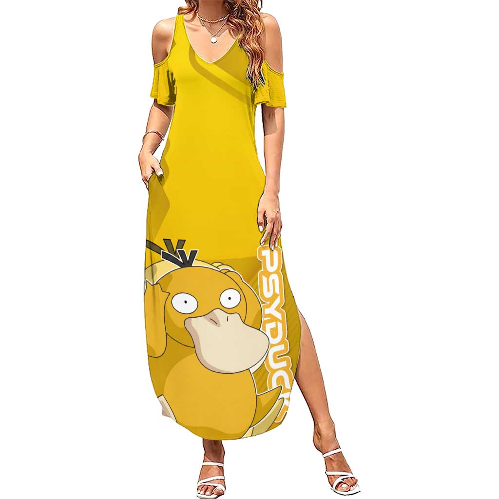 Psyduck Poké Summer Maxi Dress Confused Yellow Cartoon Vector Style