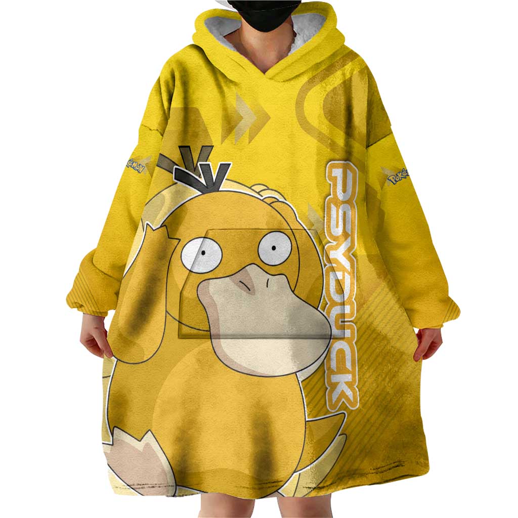 Psyduck Poké Wearable Blanket Hoodie Confused Yellow Cartoon Vector Style