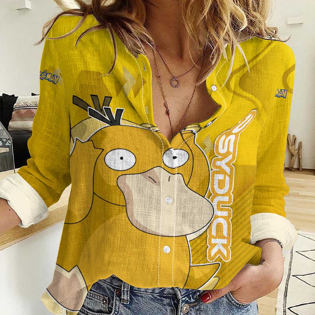 Psyduck Poké Women Casual Shirt Confused Yellow Cartoon Vector Style