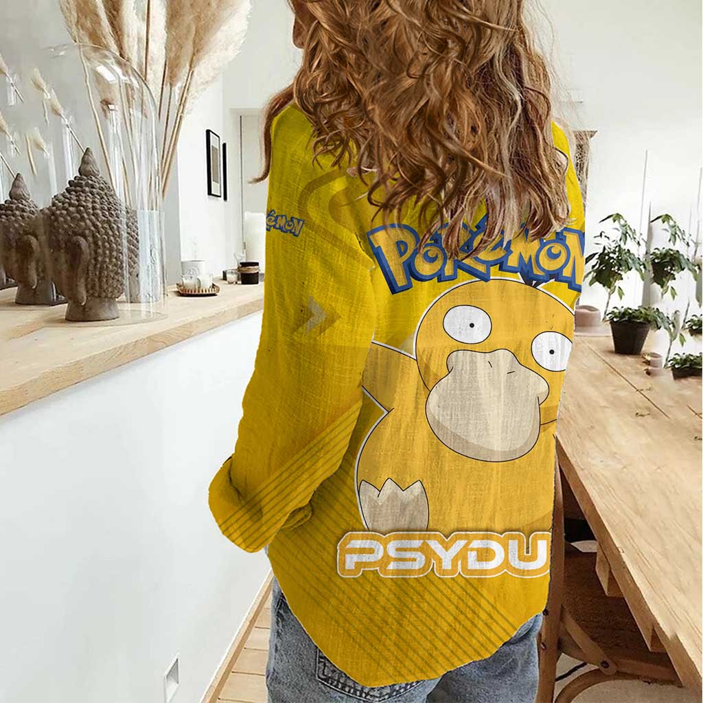 Psyduck Poké Women Casual Shirt Confused Yellow Cartoon Vector Style