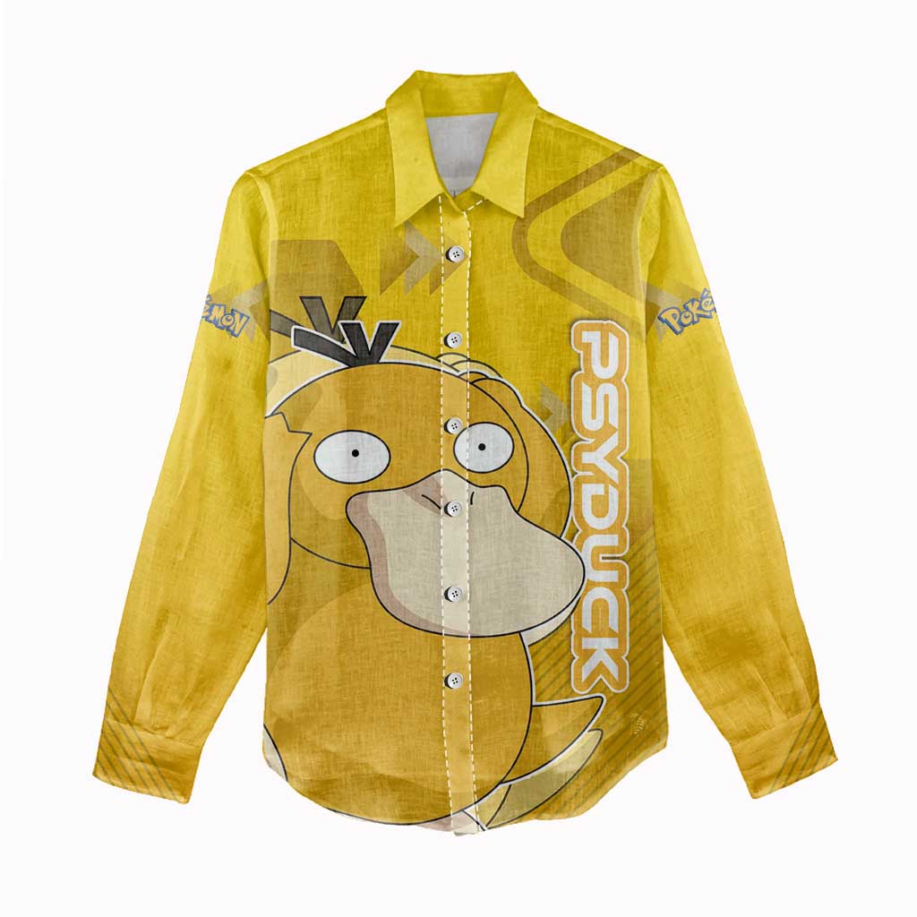 Psyduck Poké Women Casual Shirt Confused Yellow Cartoon Vector Style
