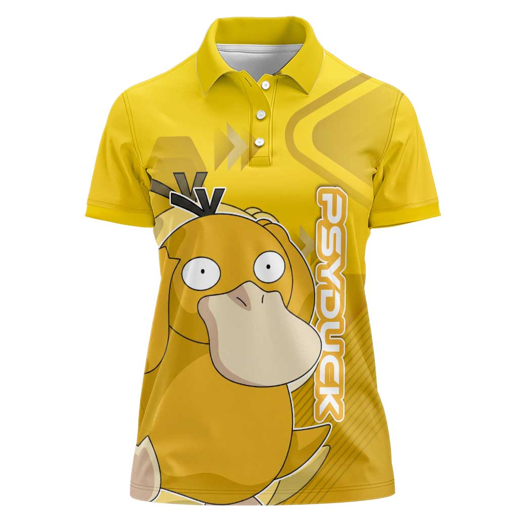 Psyduck Poké Women Polo Shirt Confused Yellow Cartoon Vector Style