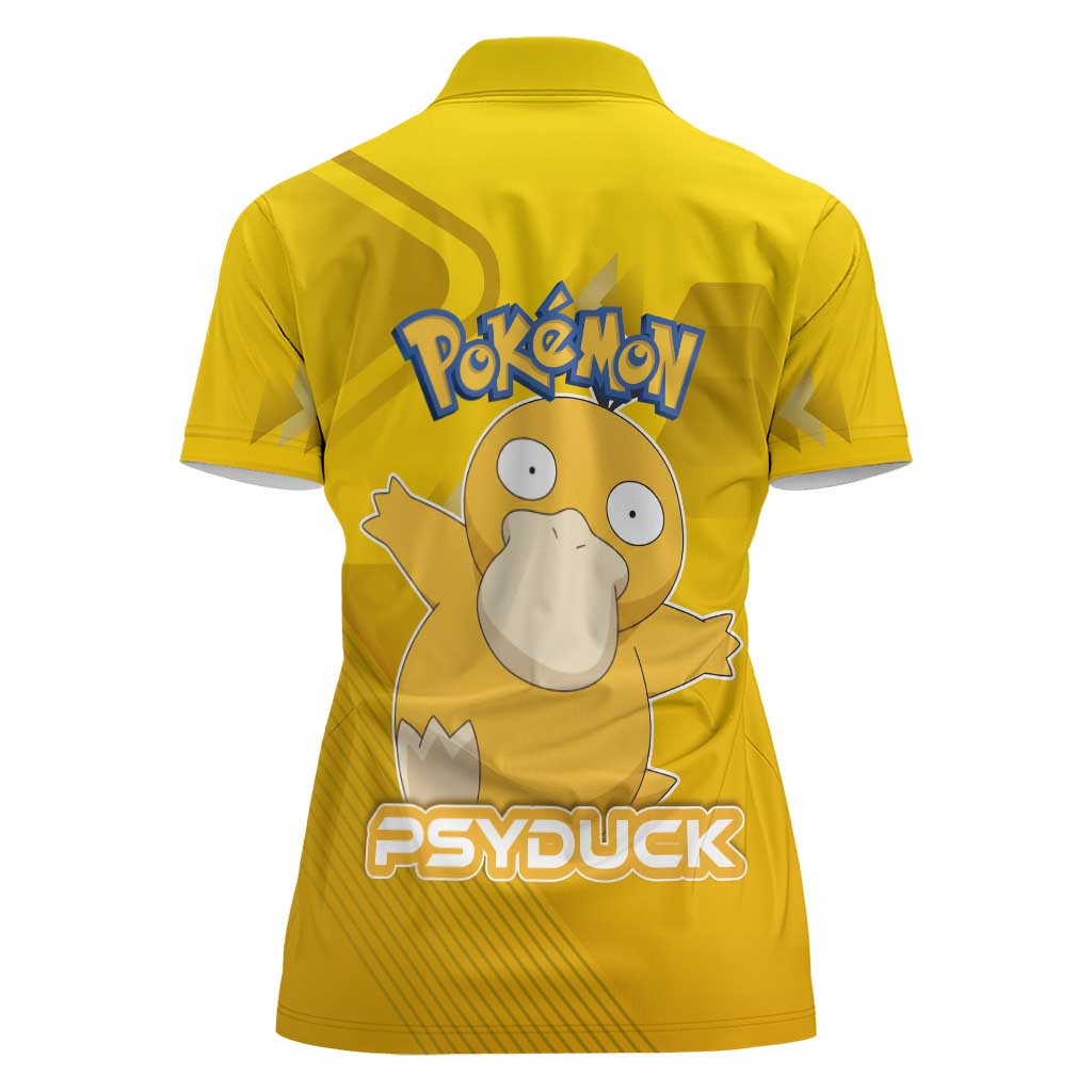 Psyduck Poké Women Polo Shirt Confused Yellow Cartoon Vector Style