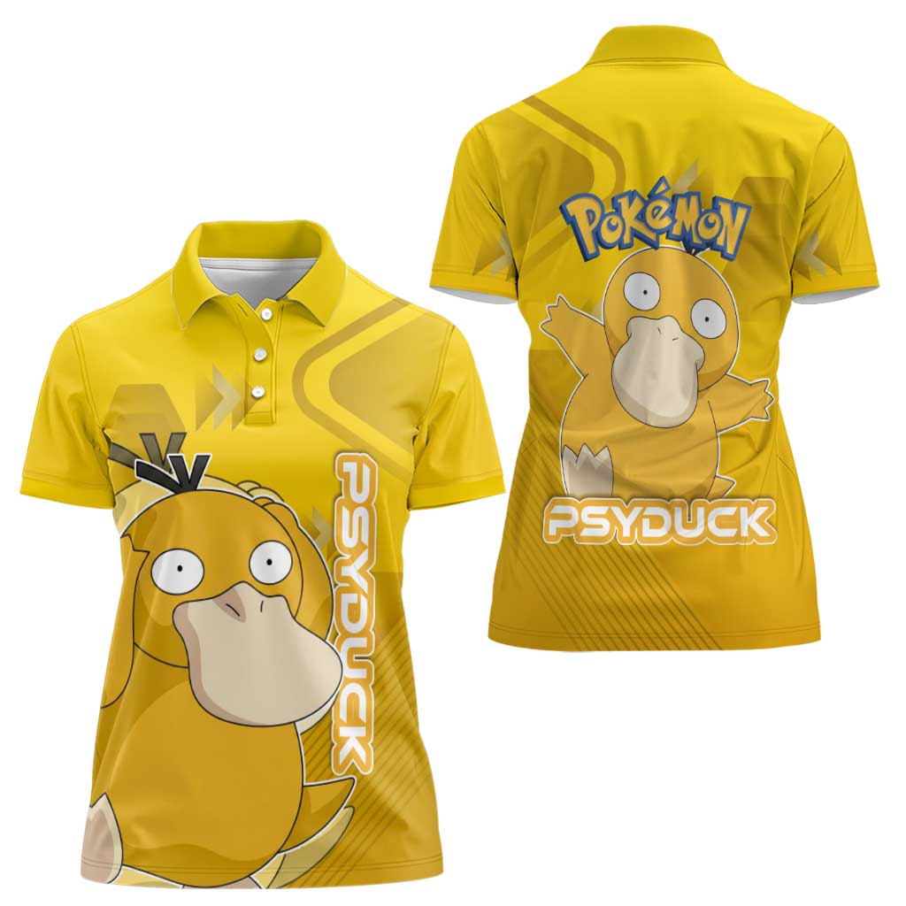Psyduck Poké Women Polo Shirt Confused Yellow Cartoon Vector Style