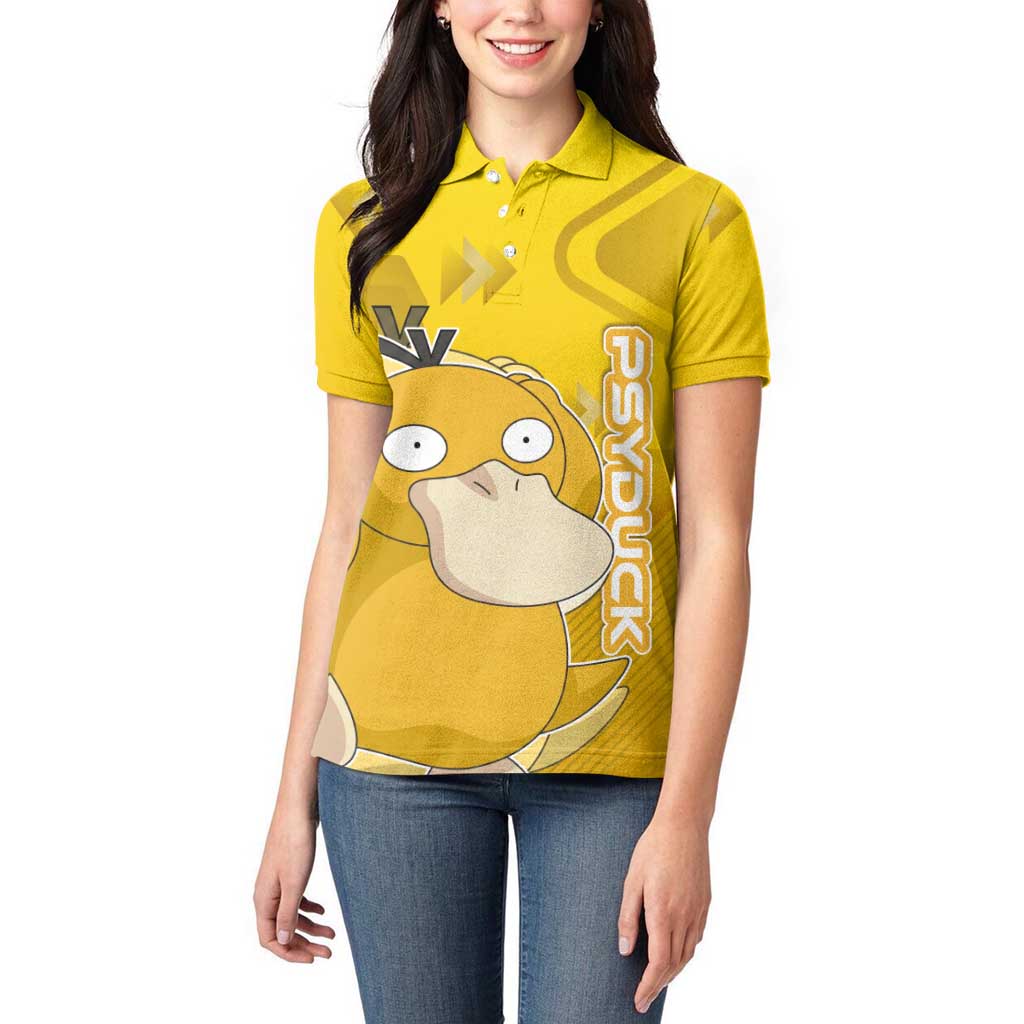 Psyduck Poké Women Polo Shirt Confused Yellow Cartoon Vector Style
