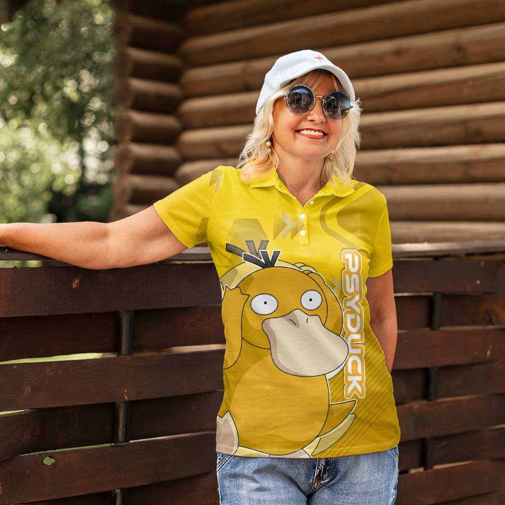 Psyduck Poké Women Polo Shirt Confused Yellow Cartoon Vector Style