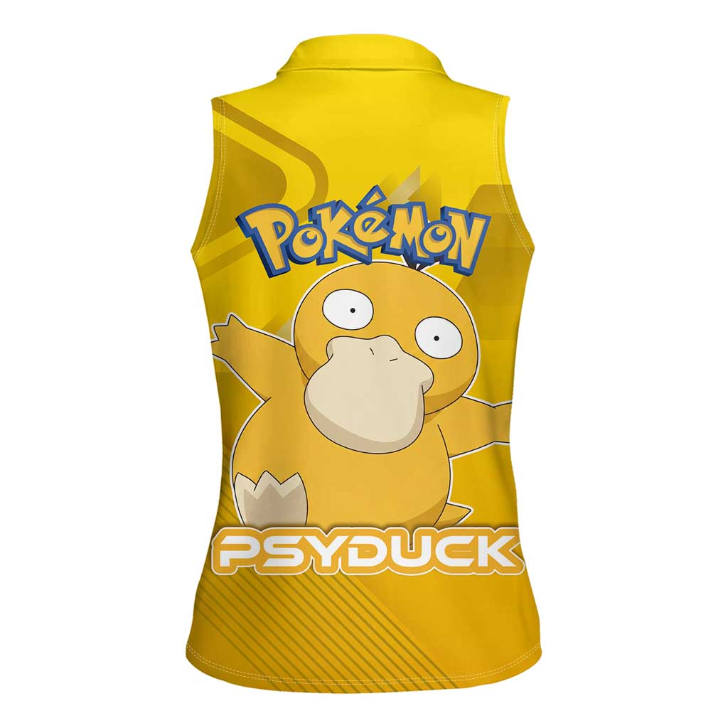 Psyduck Poké Women Sleeveless Polo Shirt Confused Yellow Cartoon Vector Style