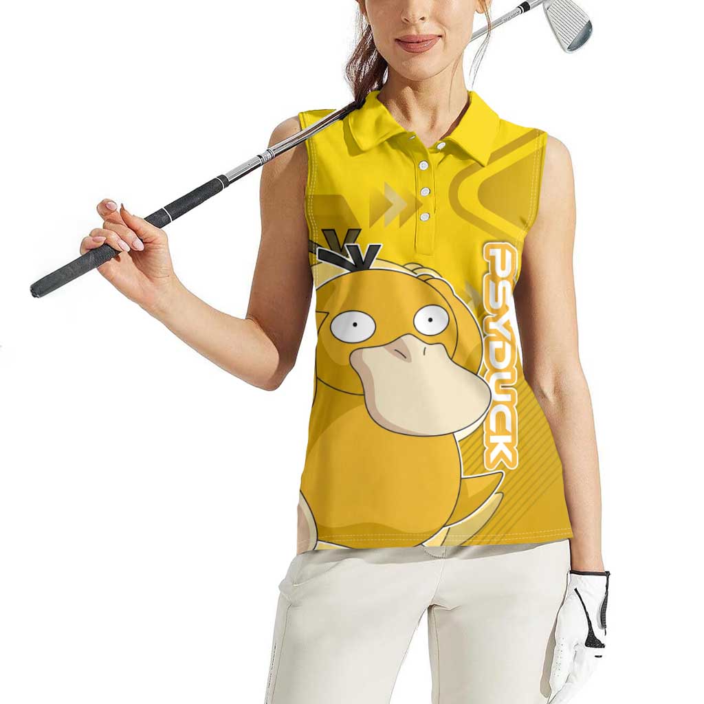 Psyduck Poké Women Sleeveless Polo Shirt Confused Yellow Cartoon Vector Style