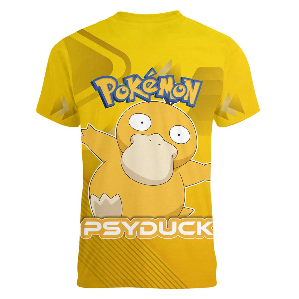 Psyduck Poké Women V-Neck T-Shirt Confused Yellow Cartoon Vector Style