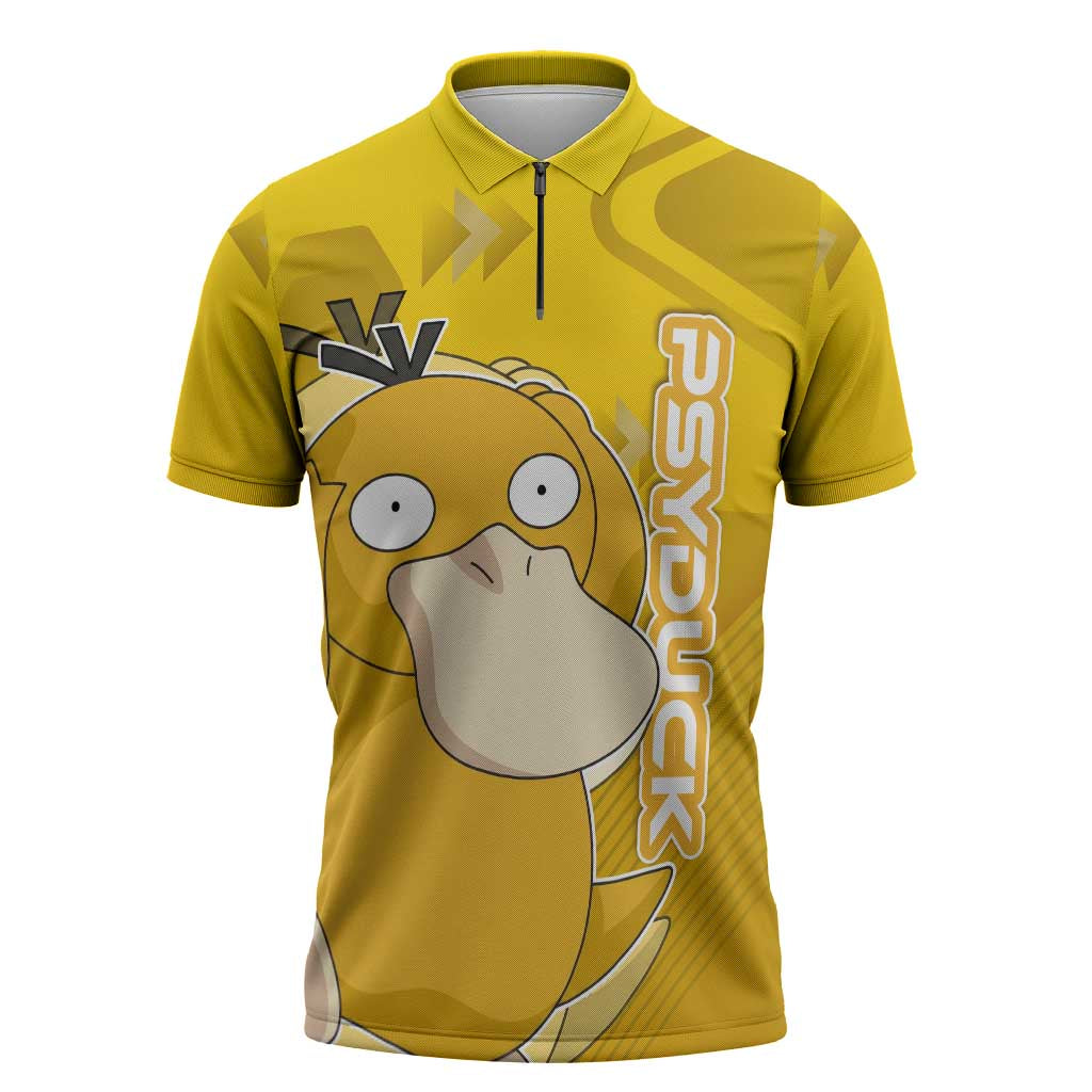 Psyduck Poké Zipper Polo Shirt Confused Yellow Cartoon Vector Style