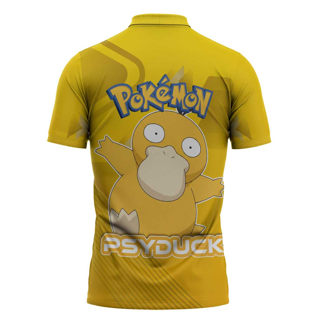 Psyduck Poké Zipper Polo Shirt Confused Yellow Cartoon Vector Style