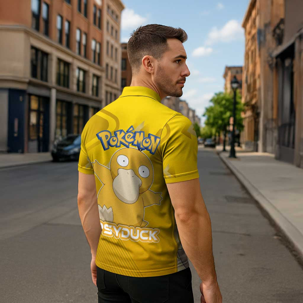 Psyduck Poké Zipper Polo Shirt Confused Yellow Cartoon Vector Style