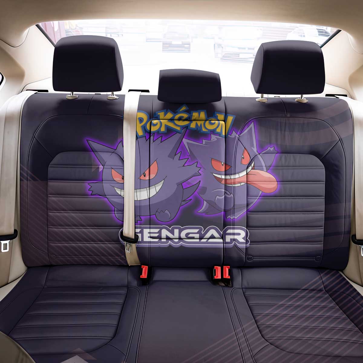 Gengar Poké Back Car Seat Cover Neon Shadow Anime Glow Style