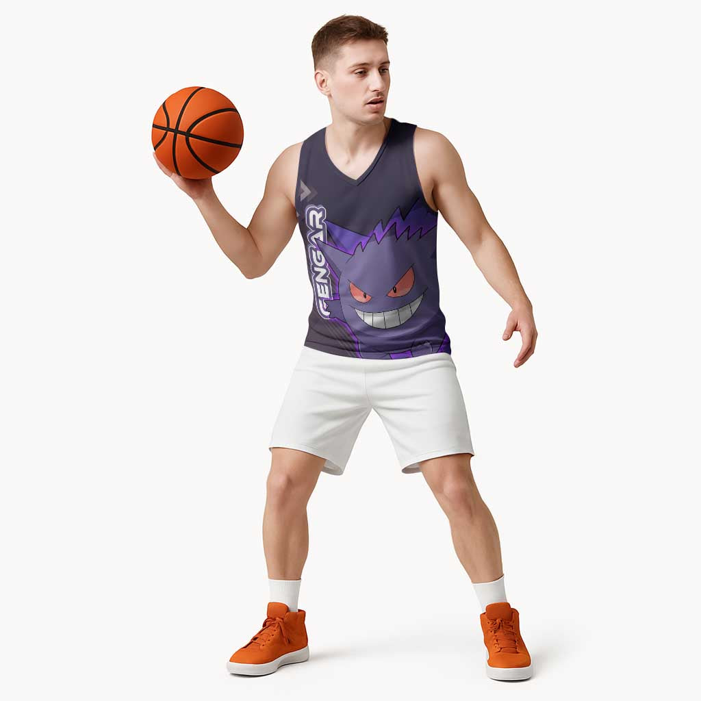 Gengar Poké Basketball Jersey Neon Shadow Anime Glow Style