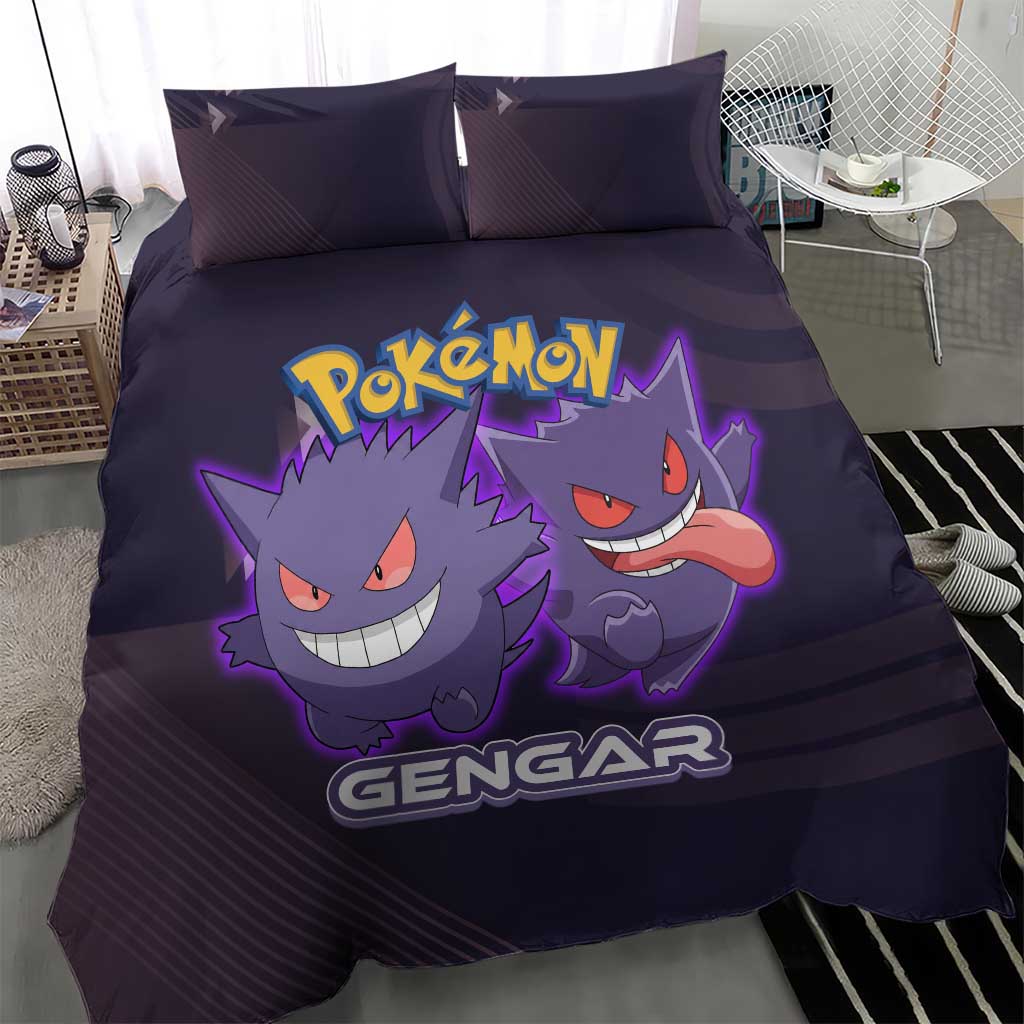 Gengar Poké Bedding Set Neon Shadow Anime Glow Style
