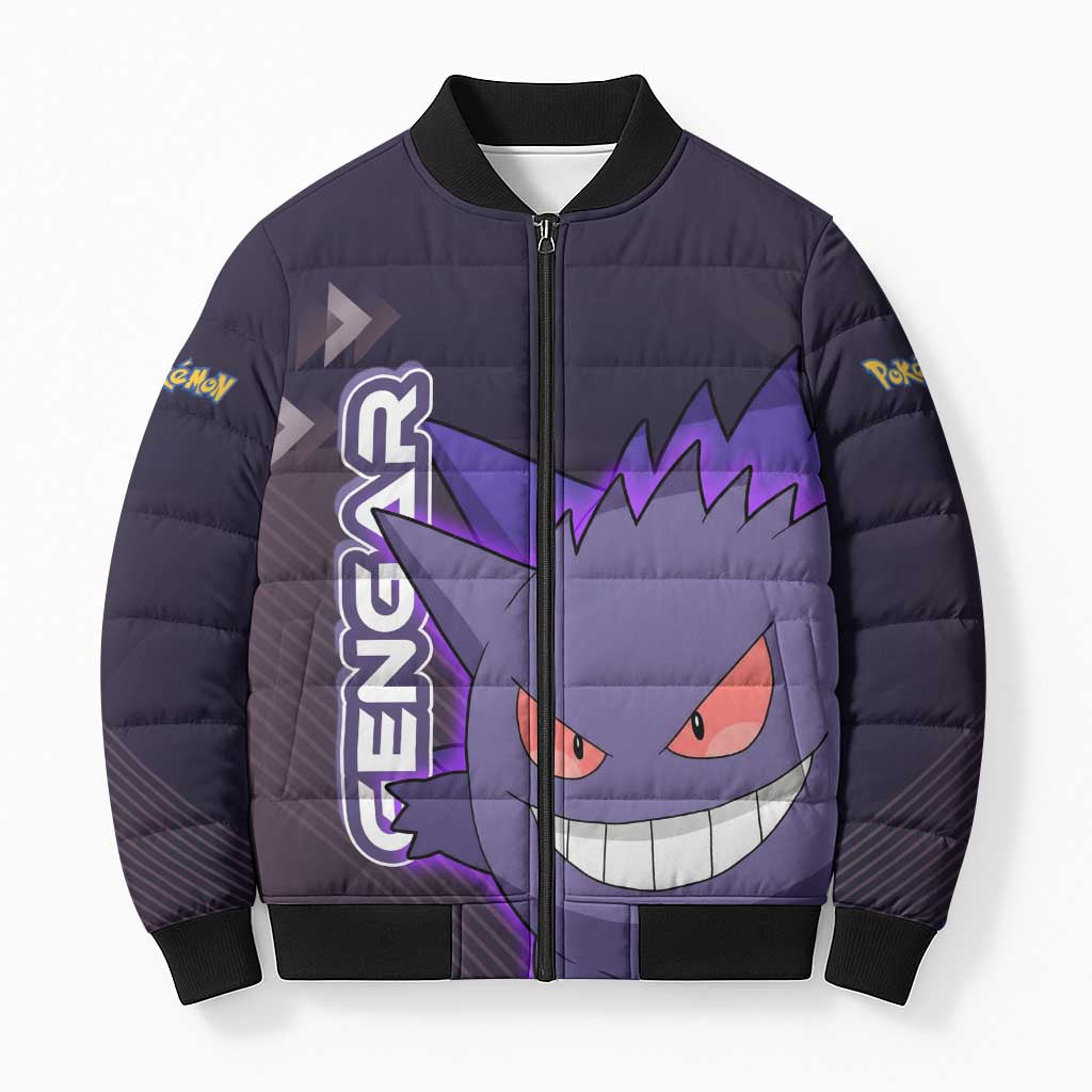 Gengar Poké Bomber Puffer Jacket Neon Shadow Anime Glow Style