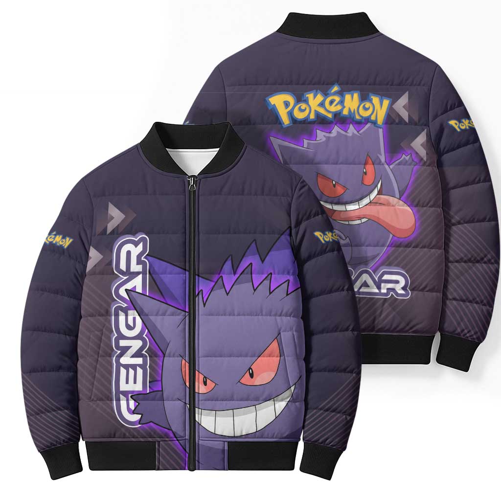 Gengar Poké Bomber Puffer Jacket Neon Shadow Anime Glow Style