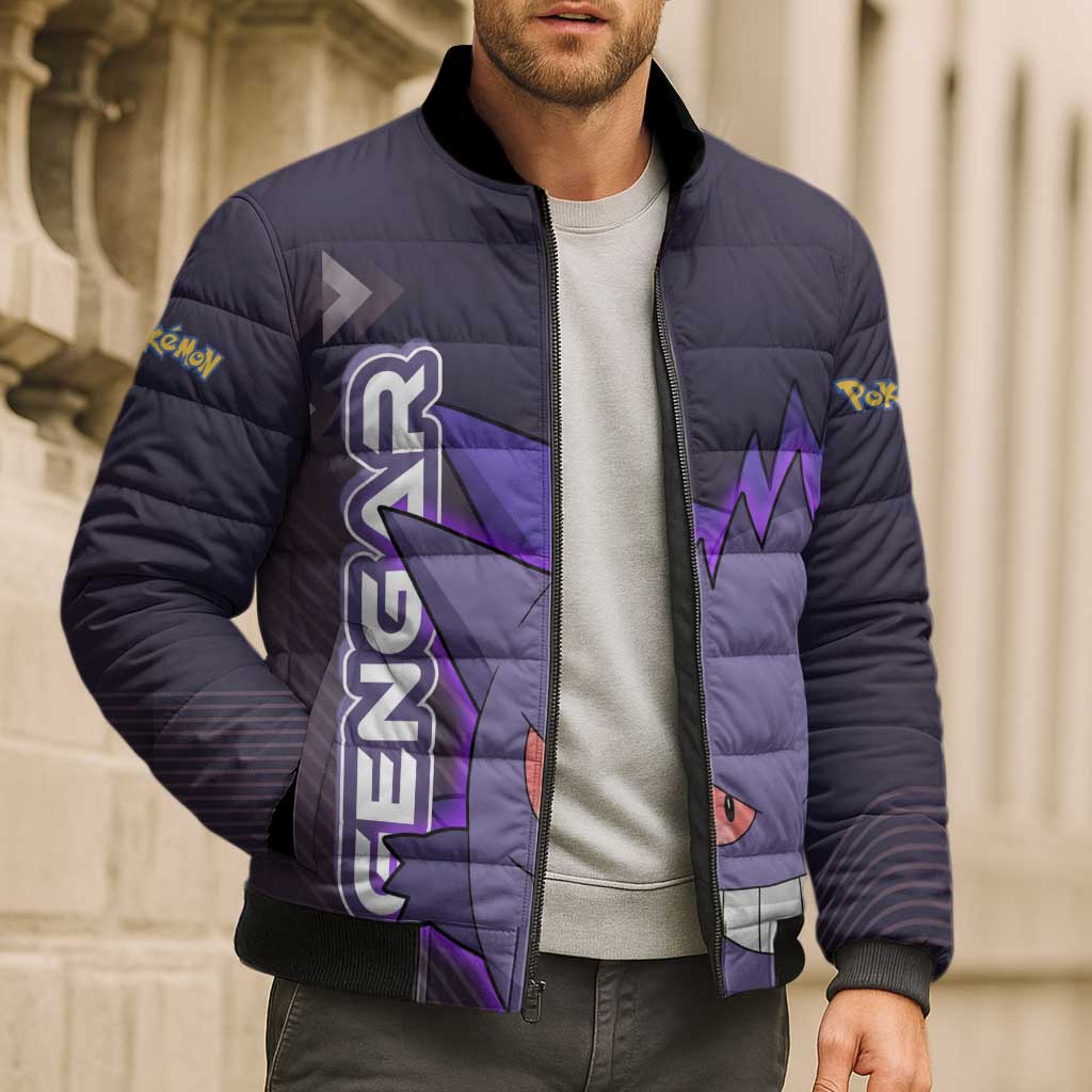 Gengar Poké Bomber Puffer Jacket Neon Shadow Anime Glow Style