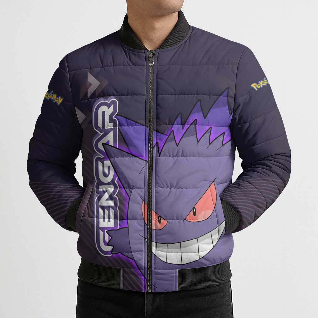 Gengar Poké Bomber Puffer Jacket Neon Shadow Anime Glow Style