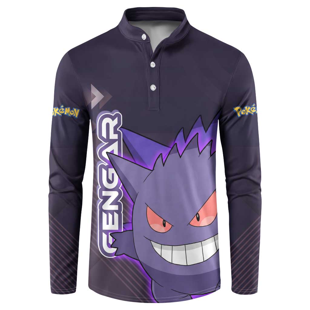 Gengar Poké Button Sweatshirt Neon Shadow Anime Glow Style