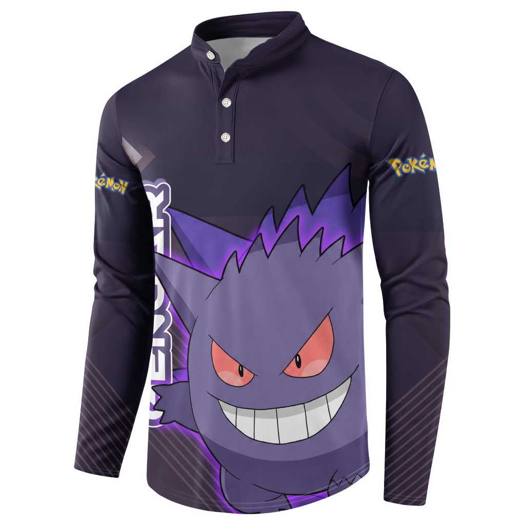 Gengar Poké Button Sweatshirt Neon Shadow Anime Glow Style