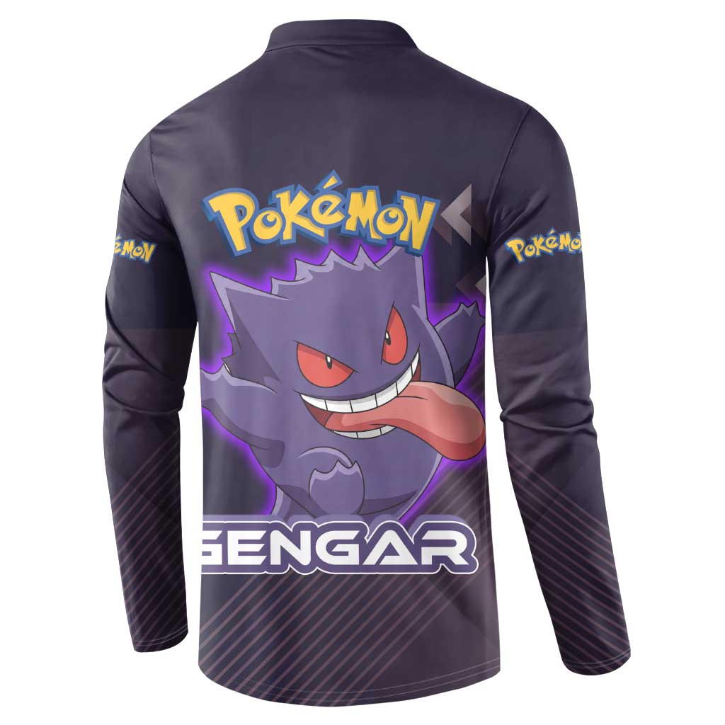 Gengar Poké Button Sweatshirt Neon Shadow Anime Glow Style