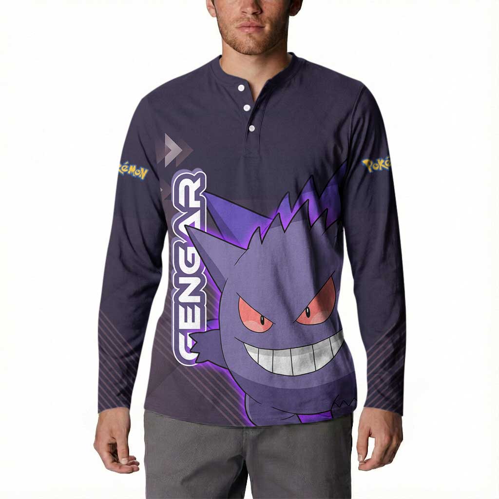 Gengar Poké Button Sweatshirt Neon Shadow Anime Glow Style