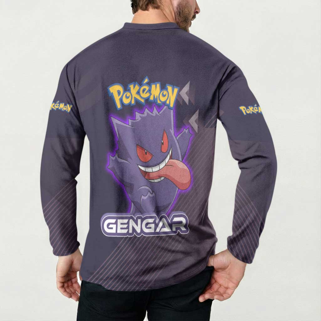 Gengar Poké Button Sweatshirt Neon Shadow Anime Glow Style