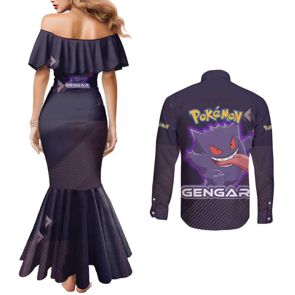 Gengar Poké Couples Matching Mermaid Dress and Long Sleeve Button Shirt Neon Shadow Anime Glow Style