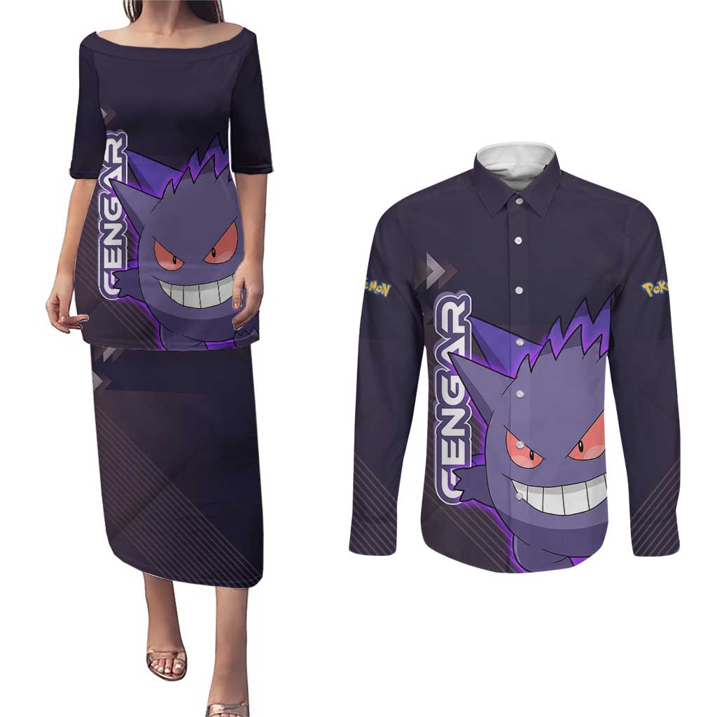 Gengar Poké Couples Matching Puletasi and Long Sleeve Button Shirt Neon Shadow Anime Glow Style