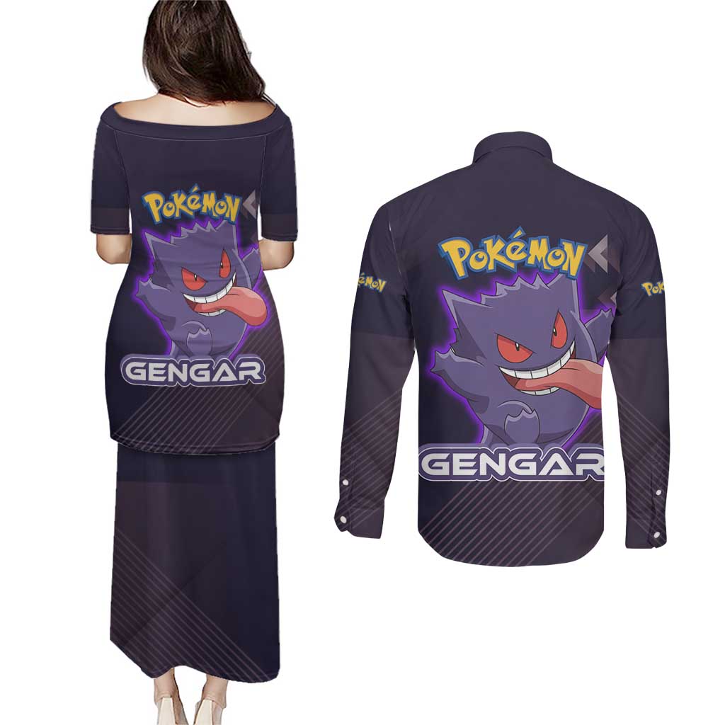 Gengar Poké Couples Matching Puletasi and Long Sleeve Button Shirt Neon Shadow Anime Glow Style
