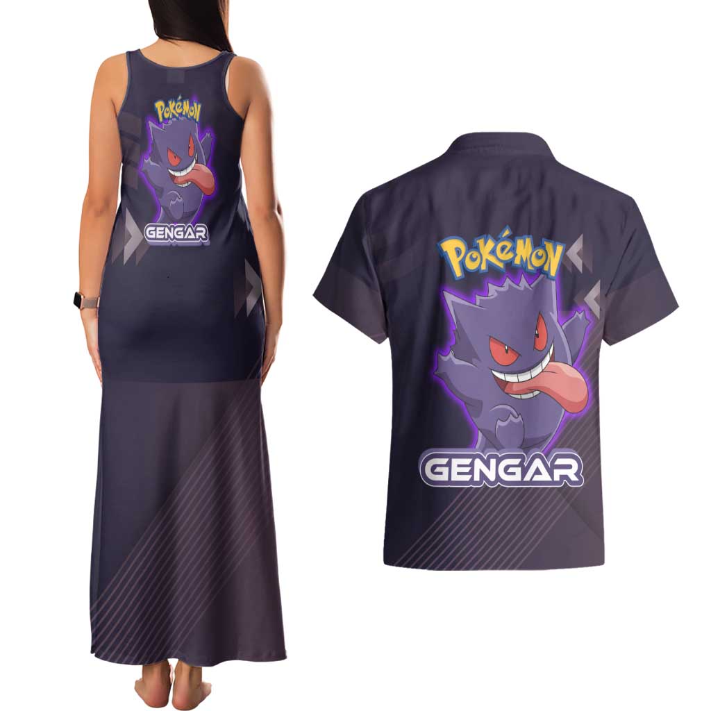 Gengar Poké Couples Matching Tank Maxi Dress and Hawaiian Shirt Neon Shadow Anime Glow Style