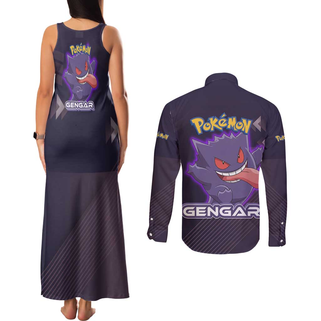 Gengar Poké Couples Matching Tank Maxi Dress and Long Sleeve Button Shirt Neon Shadow Anime Glow Style