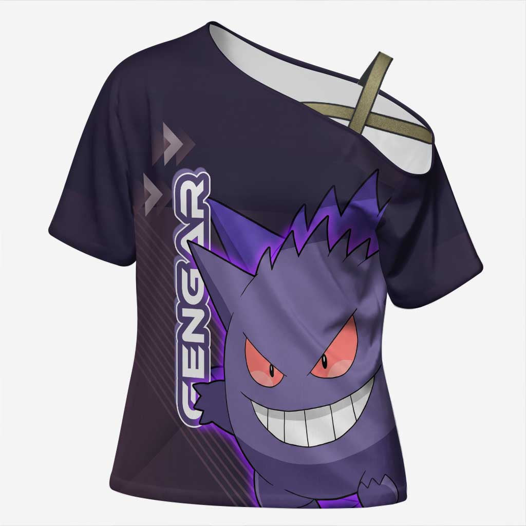 Gengar Poké Cross Shoulder Shirt Neon Shadow Anime Glow Style