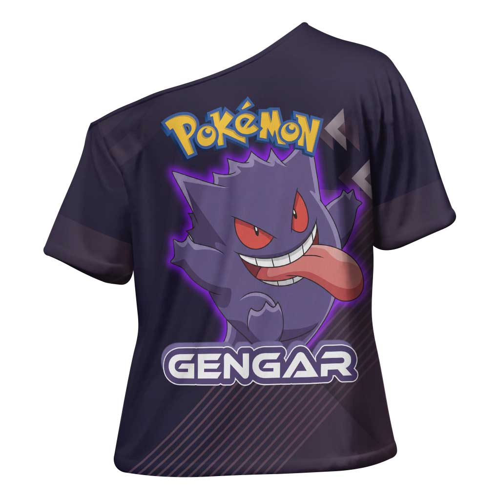 Gengar Poké Cross Shoulder Shirt Neon Shadow Anime Glow Style