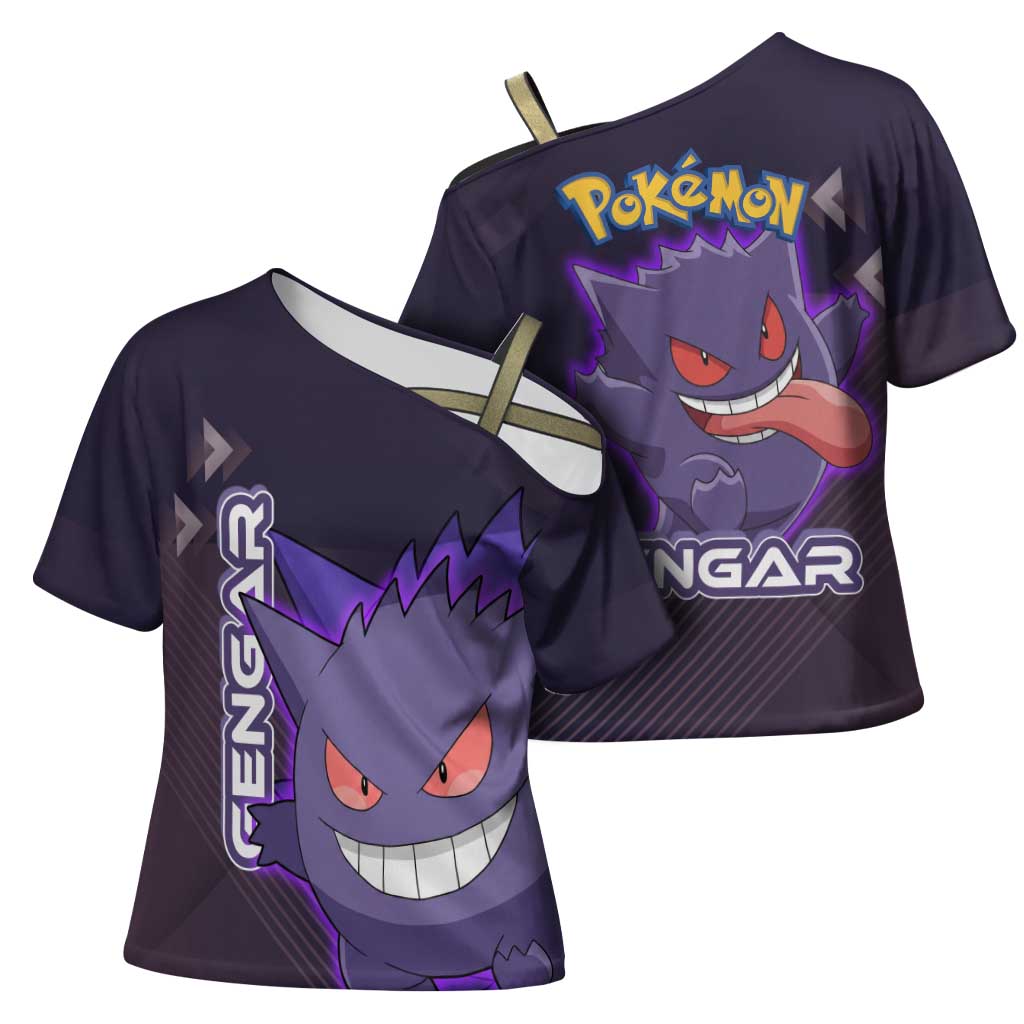 Gengar Poké Cross Shoulder Shirt Neon Shadow Anime Glow Style