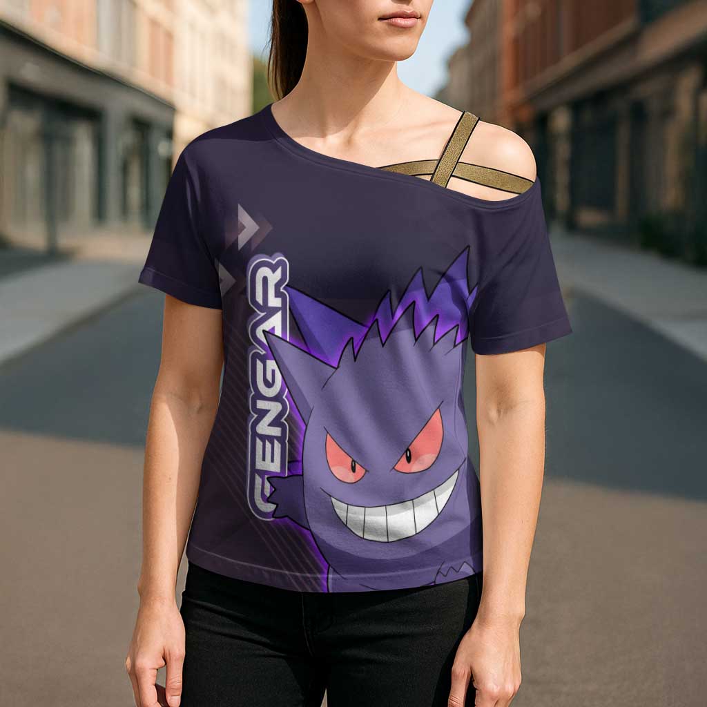 Gengar Poké Cross Shoulder Shirt Neon Shadow Anime Glow Style