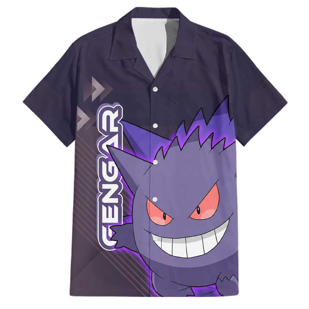 Gengar Poké Family Matching Long Sleeve Bodycon Dress and Hawaiian Shirt Neon Shadow Anime Glow Style