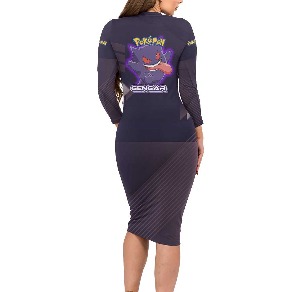 Gengar Poké Family Matching Long Sleeve Bodycon Dress and Hawaiian Shirt Neon Shadow Anime Glow Style
