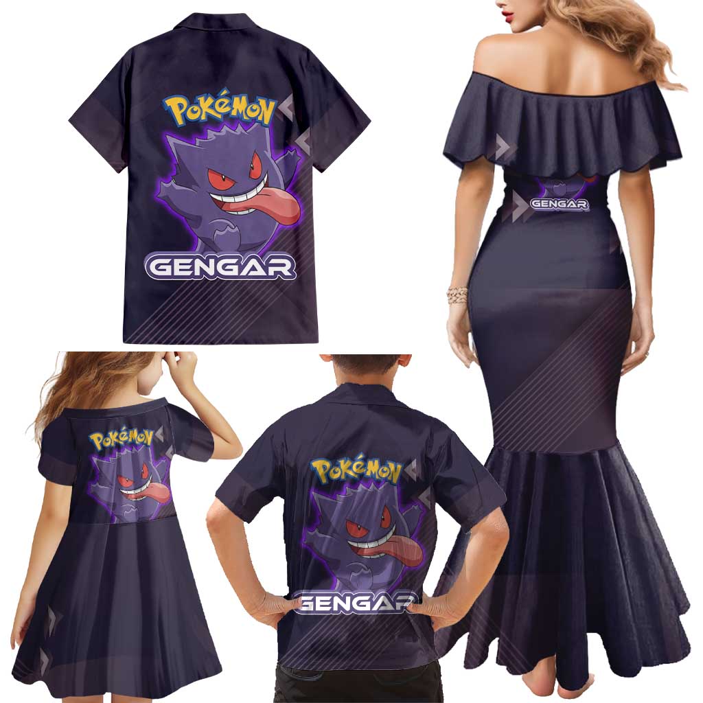 Gengar Poké Family Matching Mermaid Dress and Hawaiian Shirt Neon Shadow Anime Glow Style