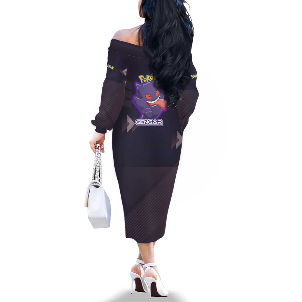 Gengar Poké Family Matching Off The Shoulder Long Sleeve Dress and Hawaiian Shirt Neon Shadow Anime Glow Style