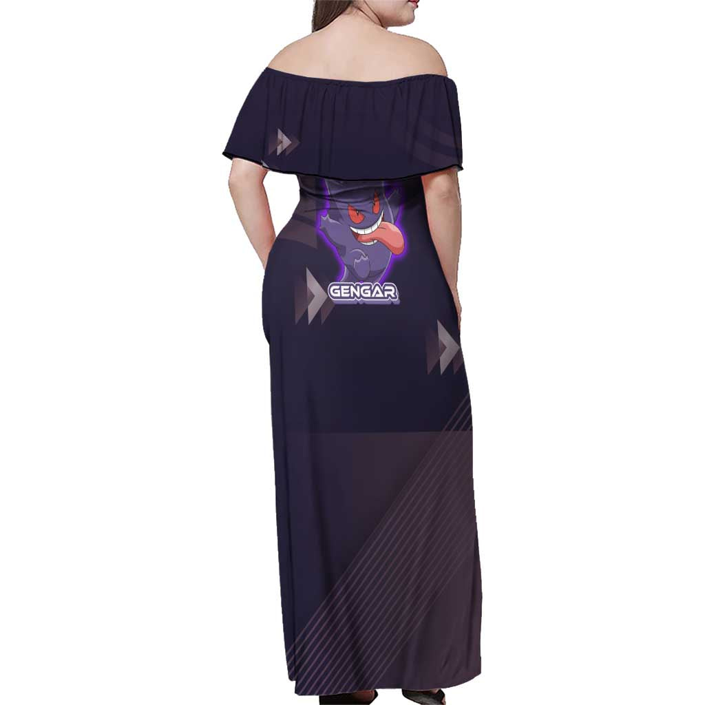 Gengar Poké Family Matching Off Shoulder Maxi Dress and Hawaiian Shirt Neon Shadow Anime Glow Style