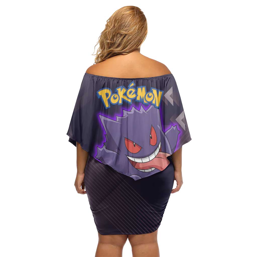 Gengar Poké Family Matching Off Shoulder Short Dress and Hawaiian Shirt Neon Shadow Anime Glow Style