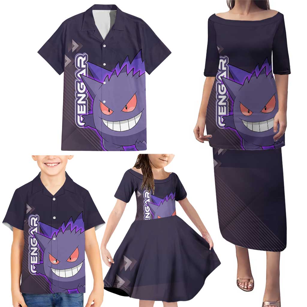 Gengar Poké Family Matching Puletasi and Hawaiian Shirt Neon Shadow Anime Glow Style
