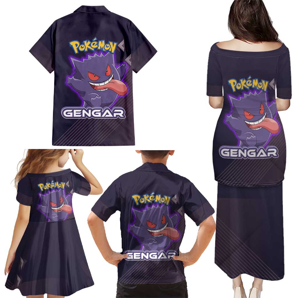 Gengar Poké Family Matching Puletasi and Hawaiian Shirt Neon Shadow Anime Glow Style