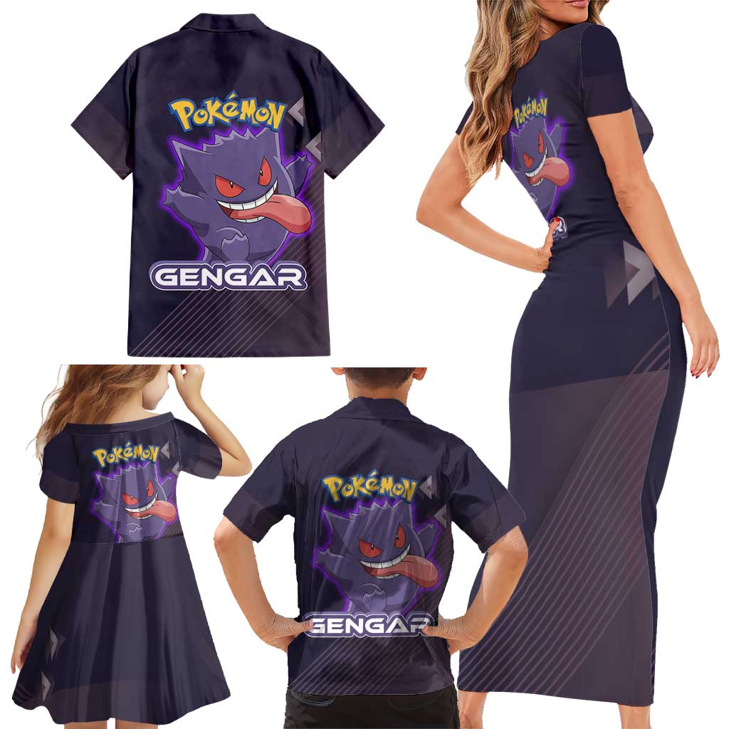 Gengar Poké Family Matching Short Sleeve Bodycon Dress and Hawaiian Shirt Neon Shadow Anime Glow Style