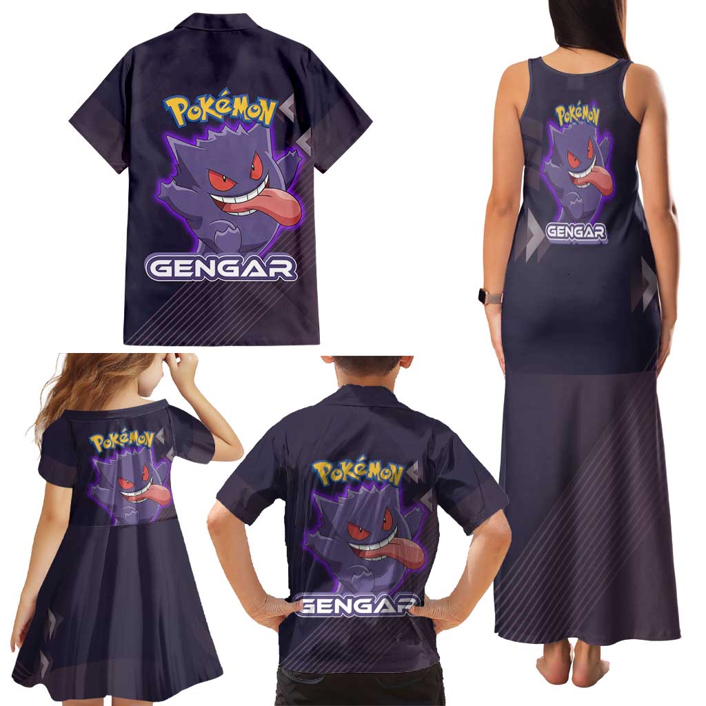 Gengar Poké Family Matching Tank Maxi Dress and Hawaiian Shirt Neon Shadow Anime Glow Style