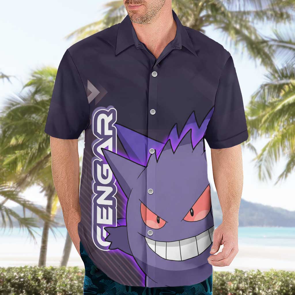 Gengar Poké Hawaiian Shirt Neon Shadow Anime Glow Style