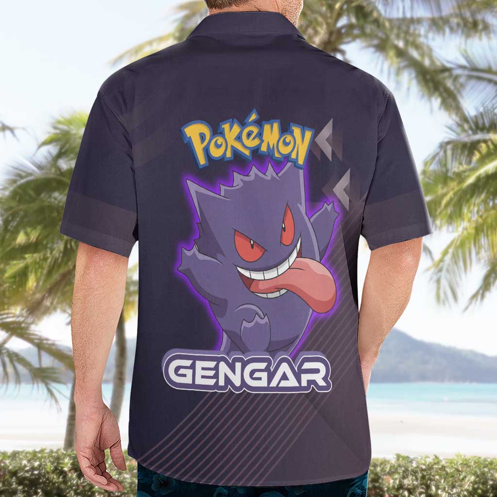 Gengar Poké Hawaiian Shirt Neon Shadow Anime Glow Style