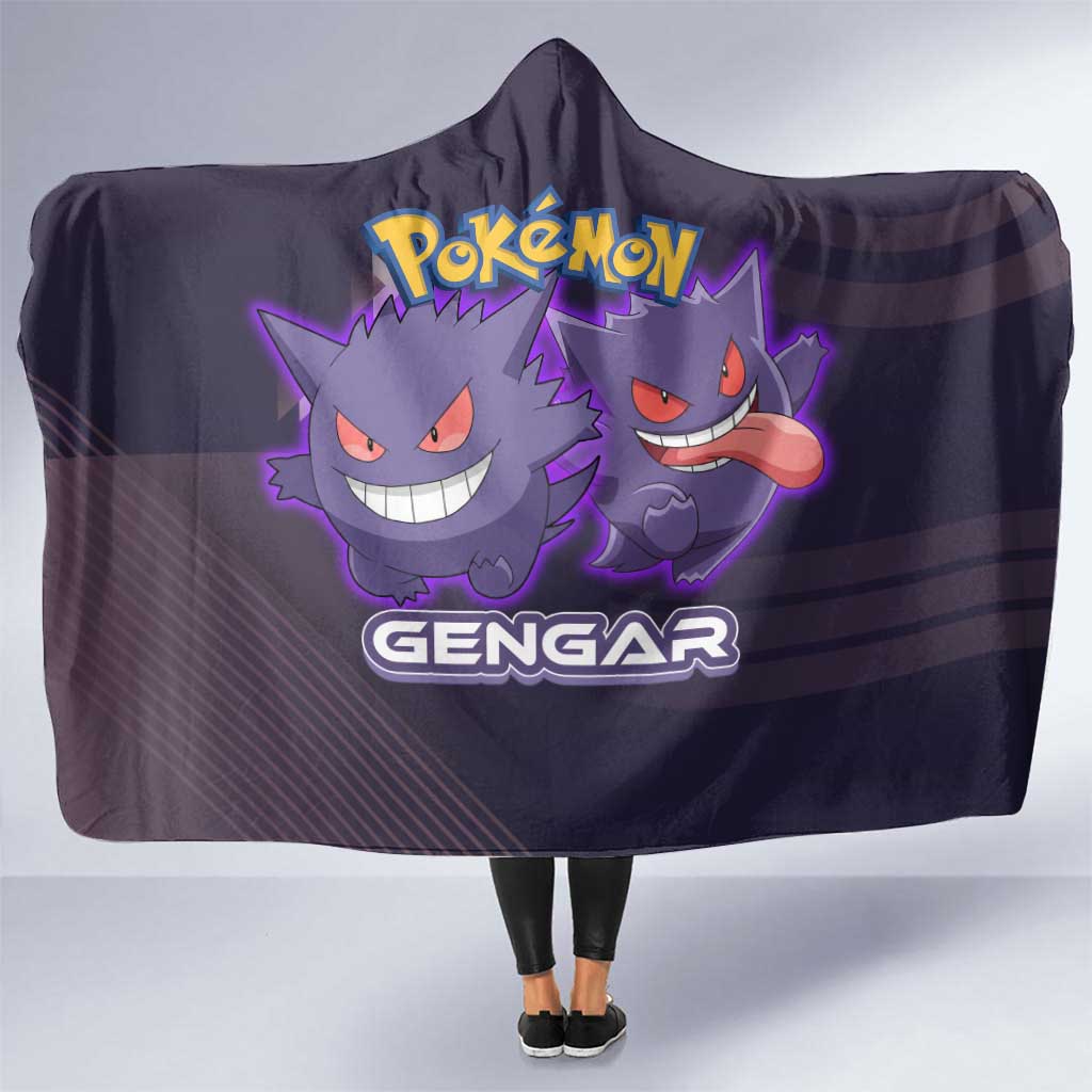 Gengar Poké Hooded Blanket Neon Shadow Anime Glow Style